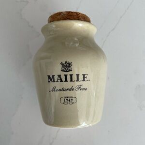 Vintage Maille Stoneware Mustard Jar- 3.5” French Dijon Pot, Cork Lid